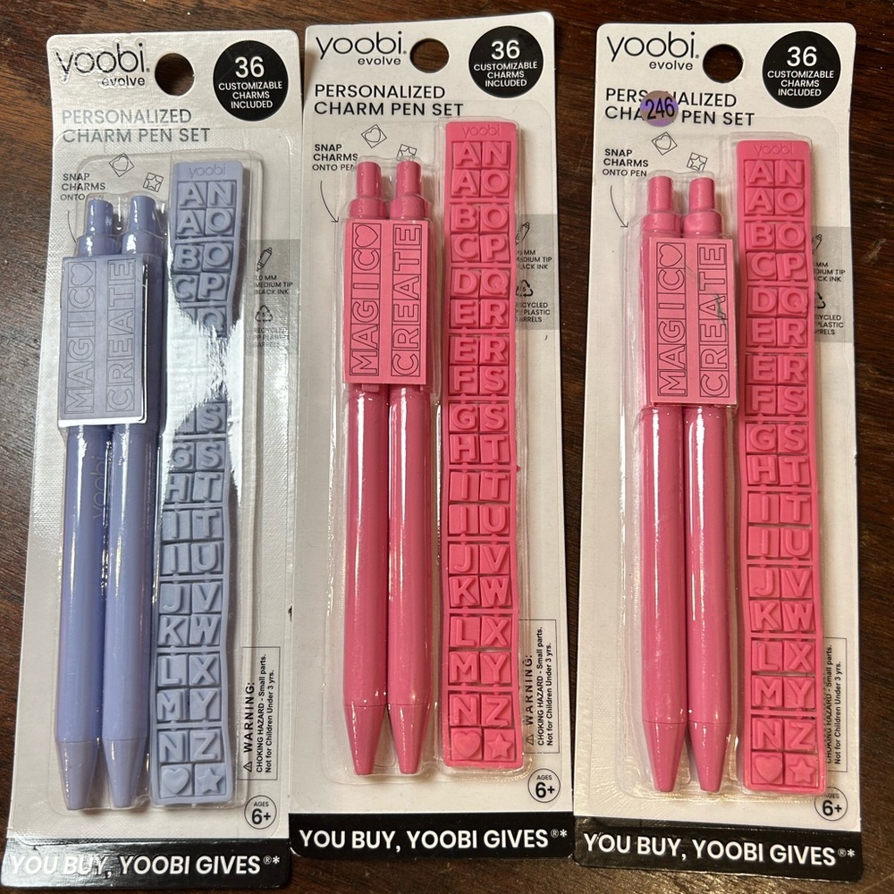Yoobi Charm Pen Set with Customizable Letters - Light Purple & Pink NEW